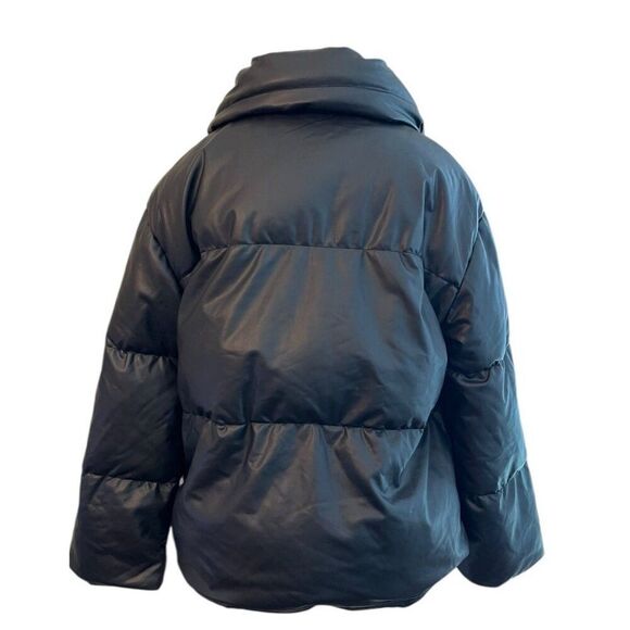 Bagatelle NYC Small Oversized Faux Leather Puffer Jacket Black Snaps - Picture 6 of 9